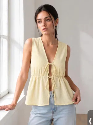 Remidoo Women's Striped Tie Front Peplum Tank Tops Sleeveless Blouse thumbnail 1