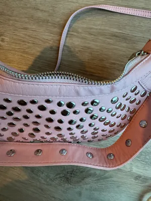 Núnoo Pluto Rivet Silky Pink Leather Crescent Studded Shoulder Bag Y2K thumbnail 11