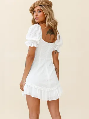 Selfie Leslie Hayden Puff Sleeve Eyelet Embroidery Dress White Sun Dress Size L thumbnail 2