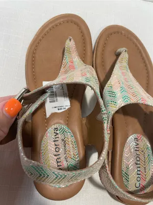 COMFORTIVA Women's Size 6.5 DAFNEY Leather Thong Sandal GREEN/MULTI thumbnail 5