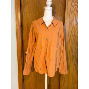 We The Free Free People Mackenzie Poplin Orange Button Down Shirt Raw Seam thumbnail 2