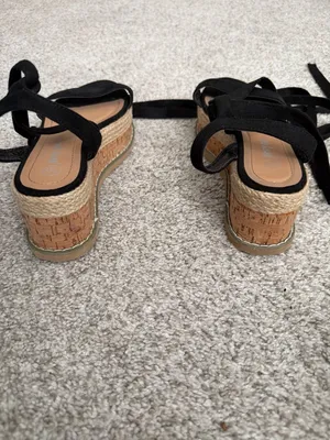 Nasty Gal Black Faux Suede Lace Up Espadrille Flatform Sandals Size 7 thumbnail 6