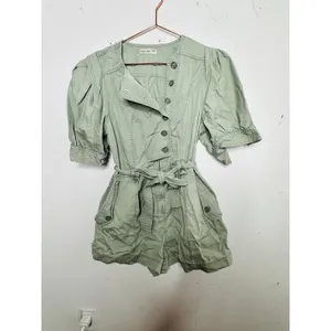 ULLA JOHNSON Sage Green 100% Cotton Short Sleeve Puffed Tied Carmine Romper sz 2 thumbnail 2