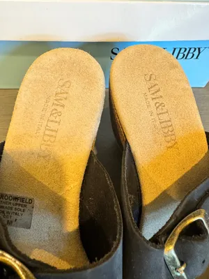 Sam & Libby Wedge Sandal Ankle Strap Size 8 Cork Heel‎ Black Open Toe NIB thumbnail 3