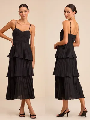 LULU’S Cascading Crush Black Tiered Bustier Midi Dress thumbnail 2