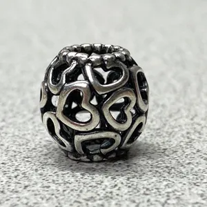 Authentic Pandora 925 Silver Openwork Hearts Bead Charm Jewelry Making thumbnail 2