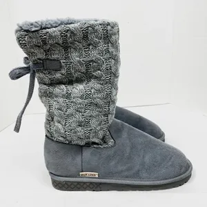 Muk Luks Cozy Grey Cable Knit & Faux Suede Sherpa Boots thumbnail 2