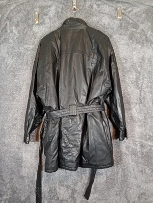 Bilbrook Leather Belted Jacket Full Zip Vintage Trench Coat Biker Goth Size L thumbnail 6