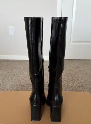JustFab Black Caite Block Heeled Faux Leather Long Boots thumbnail 4