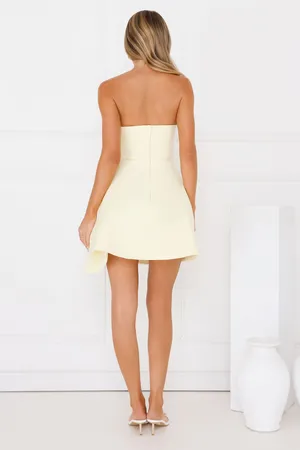 NWT Hello Molly The Real Icon Strapless Side Train Mini Dress Butter Yellow thumbnail 4