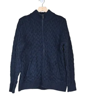 Lands' End Women's L Navy Blue Cable Knit Full-Zip Stand Collar Cardigan thumbnail 1