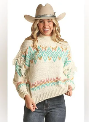 Rock&roll ladies Cozy Knit Sweater with Fringe Details western rodeo size XL thumbnail 1