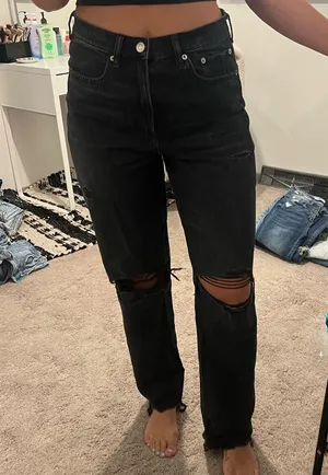 American eagle super high rise baggy straight jeans. thumbnail 1