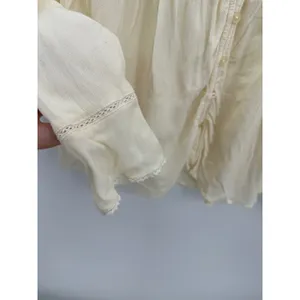 Anthropologie Black Swan Womens Cream Babydoll Top Size M Button Front Boho Smocked‎ thumbnail 4