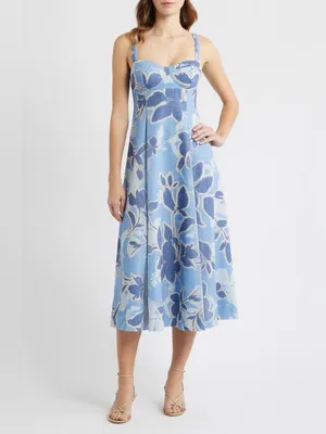Moon River Spaghetti Strap Midi Dress Blue Multi Small thumbnail 6