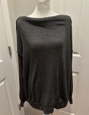 We The Free Free people waffle knit grey thermal crewneck small pullover thumbnail 1