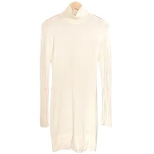Karen Millen Wool Blend Sweater Dress Size 2 Cream Knit Bodycon Mock Neck Mini thumbnail 2
