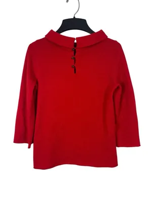 J.Crew 100% Cashmere Sweater Women’s Red Mock Neck 3/4 Sleeve Knit Top thumbnail 3