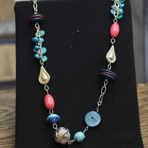 NWT Chico's Teardrop Accent Statement Necklace Silver Gray Multi 38" + 4" thumbnail 1