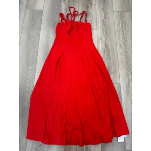 Commense Romantic Ruby Red Cottage Thigh Slit Stretch Midi NWT Dress Large thumbnail 2