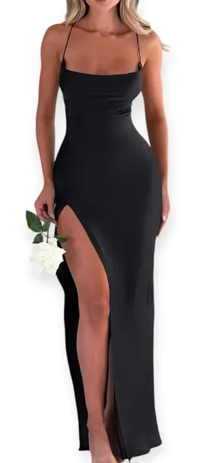 NWT Babyboo Misha Maxi Dress Black Satin Size XS Cowl Neck thumbnail 1
