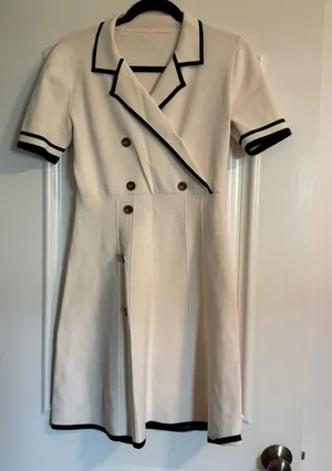 American Vintage Cream Mini Dress with Black Trim thumbnail 1