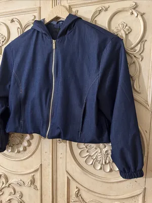 Zara Navy Hooded Bomber Short Crop Long Sleeve Jacket Size Medium thumbnail 4