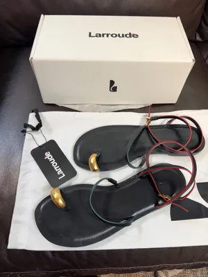Larroude Biarritz Black Leather Sandal Size 9 thumbnail 1