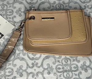 NWT Anne Klein Trio Pouch Wristlet Set in Neutral with Silver Hardware thumbnail 1