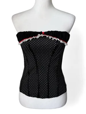 Ann Summers Polka Dot Corset Black Size M thumbnail 1