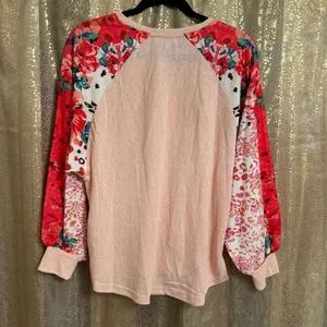 Umgee Pink Spring Blouson Long Sleeve Linen Blend Blouse M NWT thumbnail 2