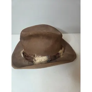Stetson 'The Gun Club' Feathered Hatband Felt Western Fedora Hat Brown Size 7 thumbnail 2