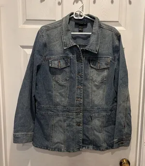VTG Venezia Blue Stretch‎ Denim Chore Utility Button Front Jean Jacket Sz 14/16 thumbnail 1