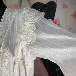 Free People White Embroidered Boho Mini Dress with Long Sleeves thumbnail 14