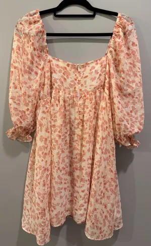 Storia Textured Patterned Puff Sleeve Square Neck Dress Cream / Blush Pink thumbnail 5