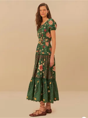 FARM Rio Green Pineapple Garden Organic Cotton Maxi Dress Size M thumbnail 2
