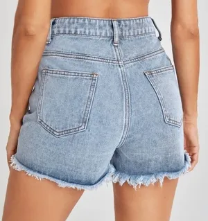 SheIn High Waist Ripped Raw Hem Denim Shorts thumbnail 2