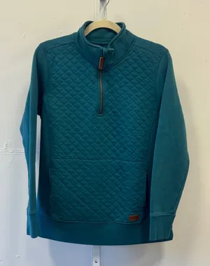 L.L. Bean Womens Quilted Quarter-Zip Pullover Teal Blue Fleece Sweatshirt 502745 thumbnail 1