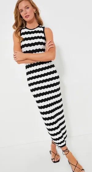 TUCKERNUCK HYACINTH HOUSE Black & White Wavy Knit Stripe Wilder Dress size S EUC thumbnail 1
