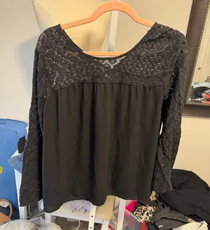 LOFT Black Lace Yoke Long Sleeve Blouse thumbnail 1