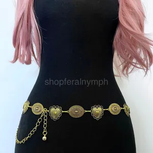 Gold Y2K Heart Oval Concho Waist Chain Belt, Fits 23.5-43 Inches, X7GA1300 thumbnail 1