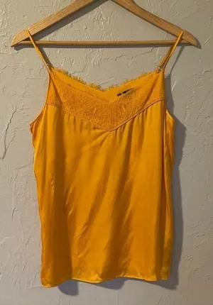 Massimo Dutti Sunlit Mustard Yellow Lace Camisole Cami Tank Top sz Small‎ thumbnail 1
