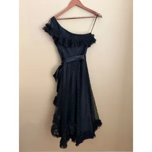 VTG 80s Black Swiss Tulle Dot One Shoulder Cocktail Dress Size 10 Whimsigoth thumbnail 6