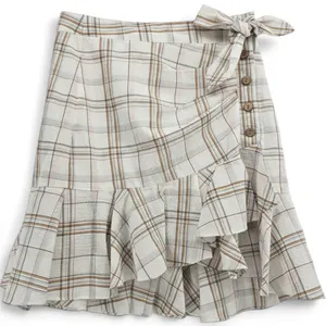Veronica Beard Jeans Skirt Womens XS Ruffle Faux Wrap Plaid Multi EUC thumbnail 1