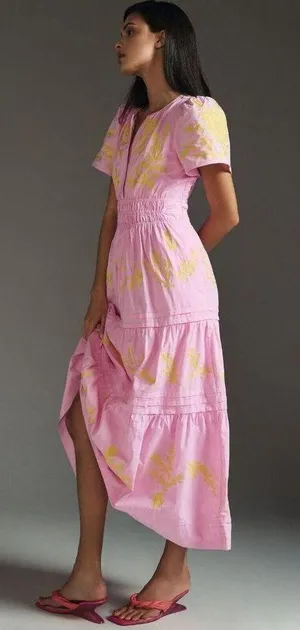 Anthropologie NWT Somerset Maxi in Pink Embroidered Edition Dress L thumbnail 4