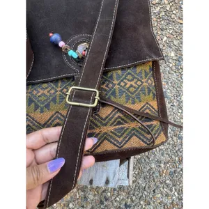 Handmade Malqui Equador Woven‎ Wool Brown Suede Leather Crossbody Shoulder Bag thumbnail 5