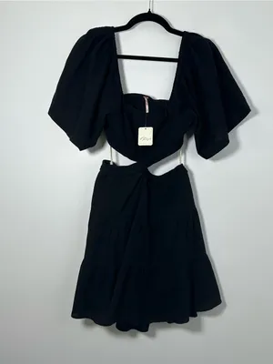 Free People Cross of Sunlight Black Mini Dress Boho Cottage Flowy Size XS NEW thumbnail 4