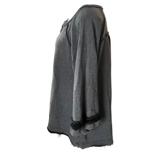 Free People Charcoal Gray Oversized Bell Crochet Notched V-Neck Top Medium‎ thumbnail 5