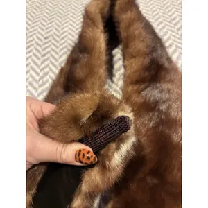 Vintage Genuine Mink Fur Collar Scarf Shawl Stole 35" Lined Light Brown Clips thumbnail 6
