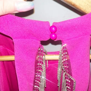 Sincerely Jules hot pink glitter fringe open back high neck mini dress thumbnail 12